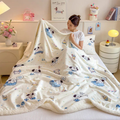DecorBites™ Cartoon Printed Lamb Wool Blanket: Soft, Skin-Friendly Sofa Cover for All Seasons