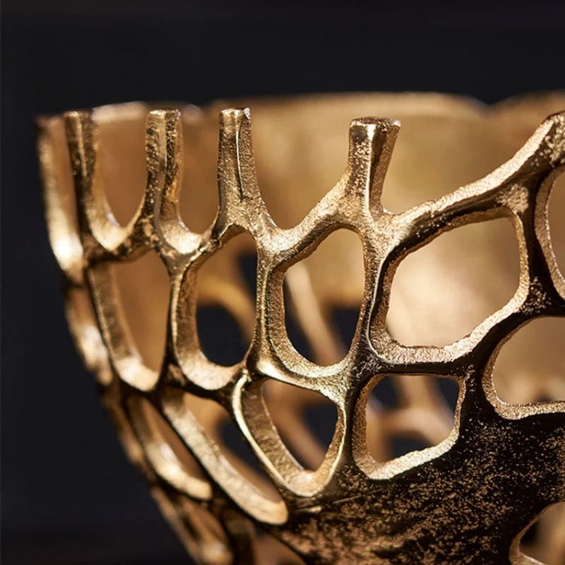 DecorBites™ Gold Coralline Fruit Tray: Stylish Home Decor & Desktop Storage