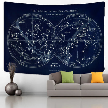 Decobites Cosmic Constellation Compass Tapestry: Abstract Psychedelic Witchcraft Wall Hanging