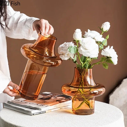 DecorBites™ Amber Glass Vase Hydroponics Flower Pots Room Decor Arrangement Floral Vases