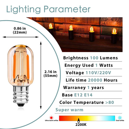 مصباح LED خافت من الزجاج الكهرماني DecorBites™ بخيوط E12 E14 قاعدة T22G 1 وات 2200 كلفن