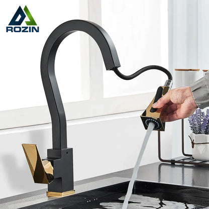 DecorBites™ Black Gold Kitchen Faucet with Flexible Pull Down Sprayer