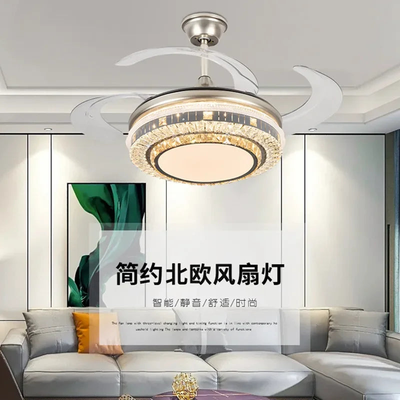 Decorbites™ Cuchillas Retráctiles de Cristal Dorado Ventilador de Techo LED Moderno de 42" con Iluminación Inteligente