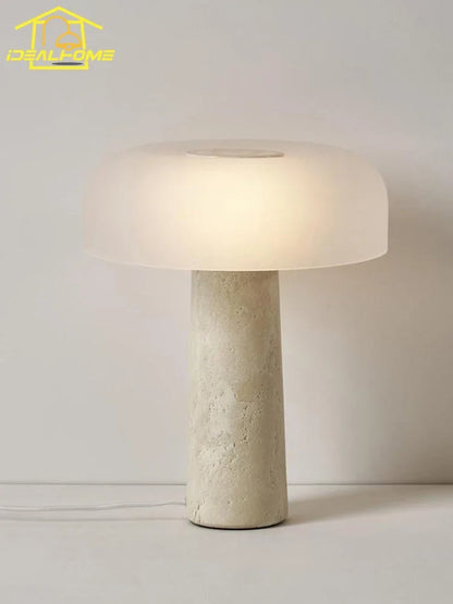 Lámpara de escritorio DecorBites™ Cream Wind Mushroom con luz LED, diseño de mármol, ideal para sala de estar o estudio.