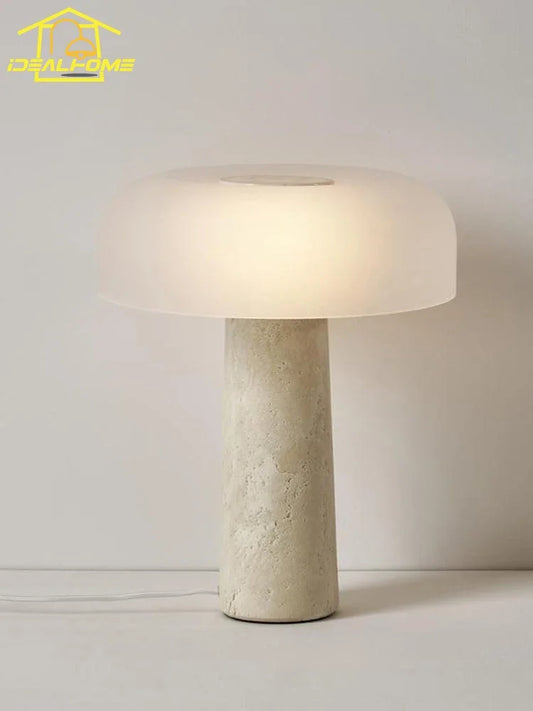 Lámpara de escritorio DecorBites™ Cream Wind Mushroom con luz LED, diseño de mármol, ideal para sala de estar o estudio.