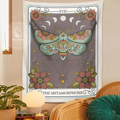 Decobites Metamorphosis Tarot Tapestry: Mystical Forestcore Moon Moth Decor for Home & Dorm