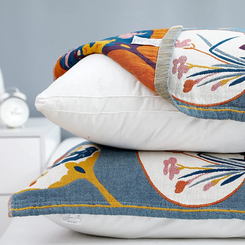 DecorBites™ Lace Trim Pillow Towel - Double Sided Yarn-Dyed Jacquard - 52*75 CM - Five-Layer Cotton Gauze