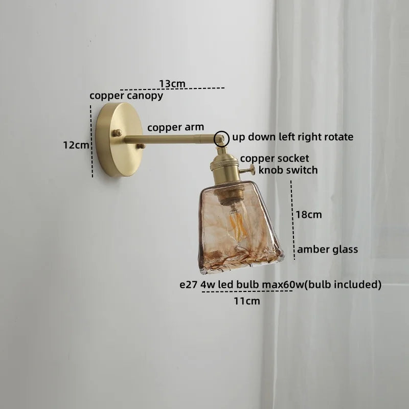 DecorBites™ Glass Copper LED Wall Lamp with Knob Switch for Modern Home Decor