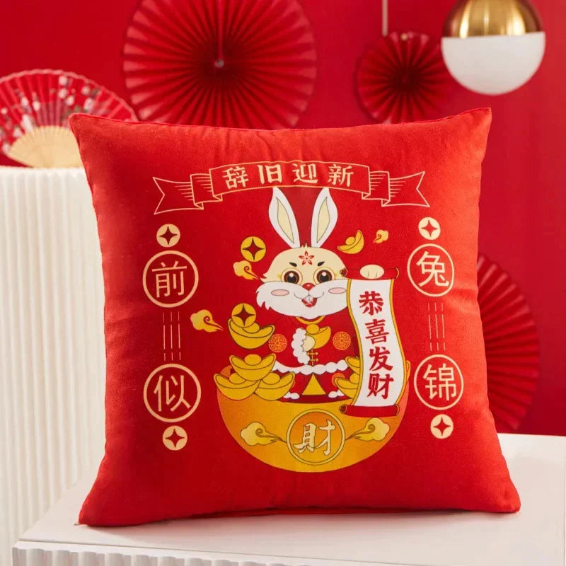 DecorBites™ Christmas Elk Pillowcase 45x45cm Farmhouse Red Letter Design