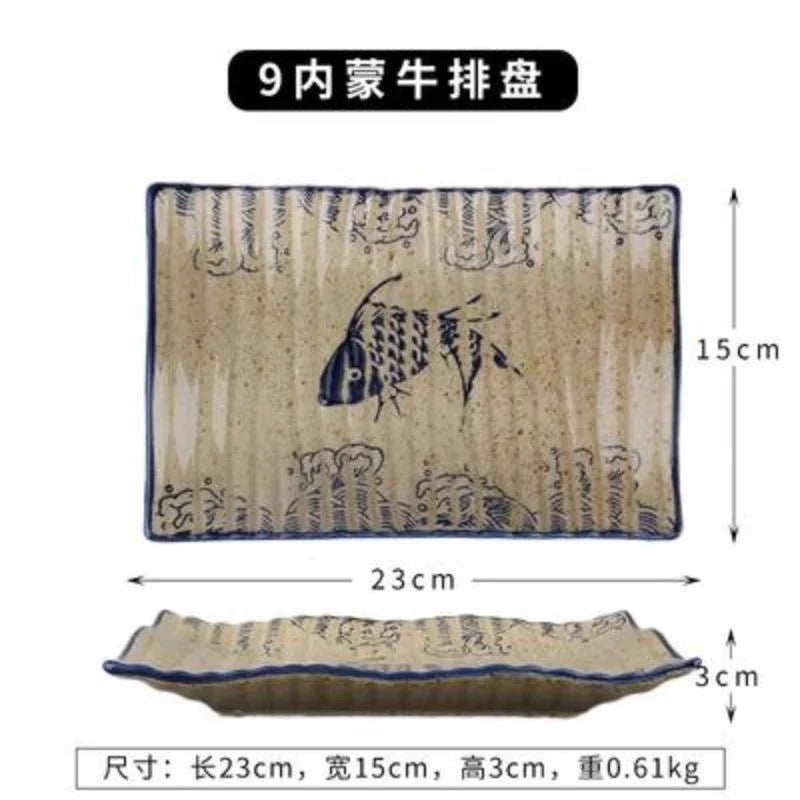 DecorBites™ Japanese Fish Print Ceramic Tableware - Special-shaped Large Dinner Plate Set