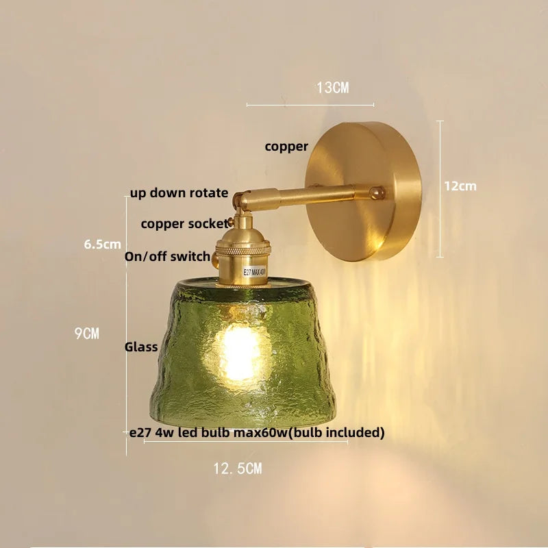 DecorBites™ Clear Glass LED Wall Sconce with Pull Chain Switch, Brass E27, Bedroom Reading Light