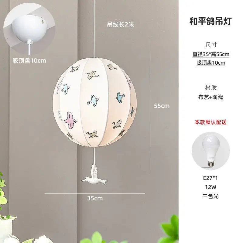 DecorBites™ Chinese Medieval Dove Embroidery Fabric Pendant Light - Creative Hanging Line Light