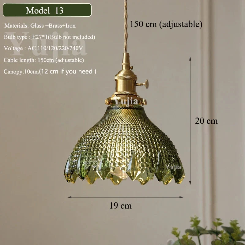 Nordic Green Glass Pendant Light With Brass Accents