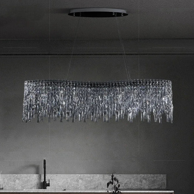 DecorBites™ Chrome Chandelier: Designer Luxury K9 Crystal Lighting Fixture for Dining Room, Hotel, and Bar