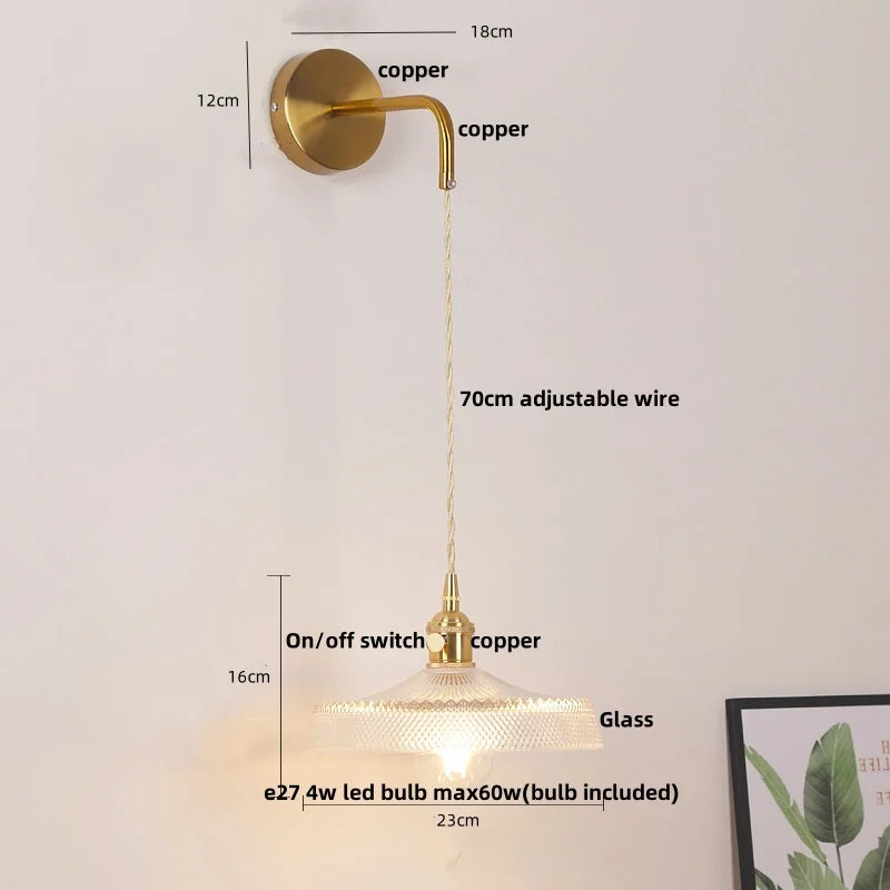 DecorBites™ Glass Copper LED Wall Sconce | Pull Chain Switch | Adjustable Bathroom Light