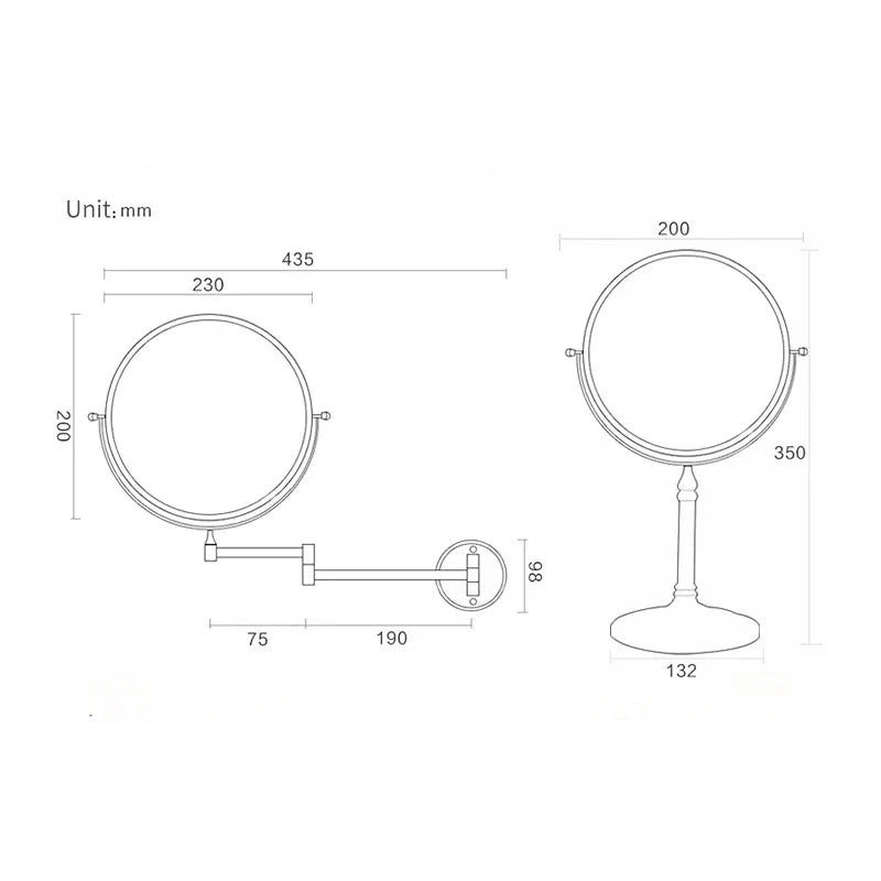 DecorBites™ Adjustable Wall Mounted Cosmetic Mirror 1X/3X Magnification 2-Face Bathroom Mirror
