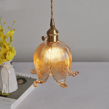 DecorBites™ Amber Glass LED Pendant Light - Modern Copper Hanging Fixture