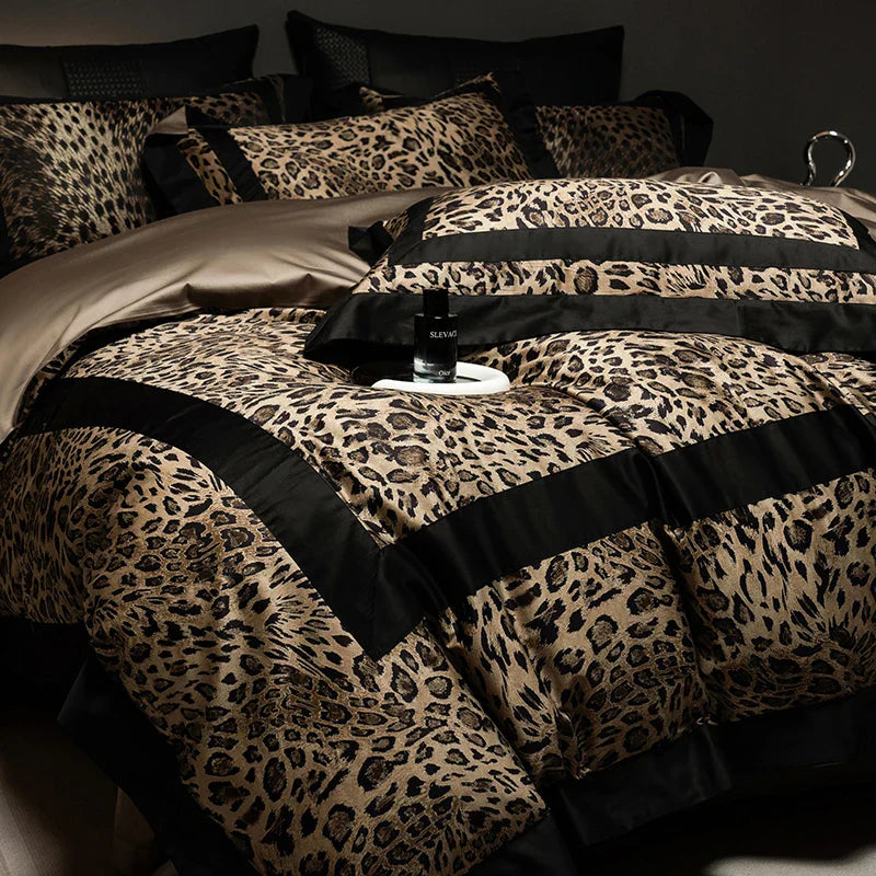 Decobites Leopard Print Luxury Bedding Set - Queen/King Size Duvet Cover, Sheet, Pillowcases