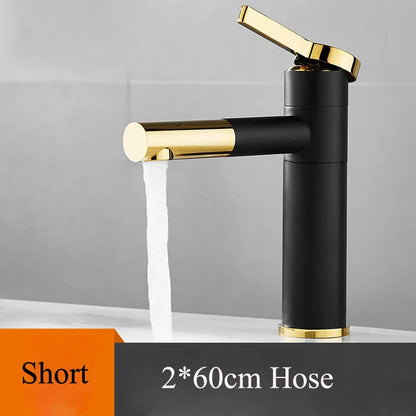 DecorBites™ Black Brass Bathroom Sink Faucet Deck Mounted Vessel Mixer Water Tap
