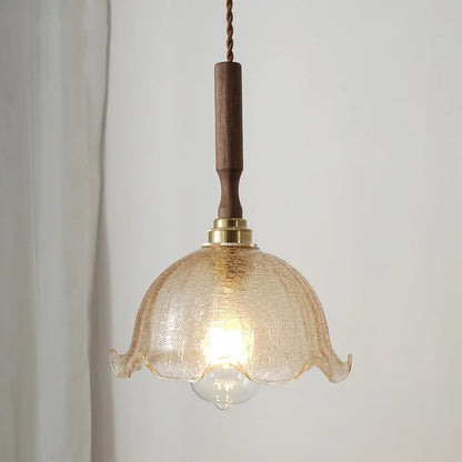 مصباح معلق LED من DecorBites™ مصنوع من زجاج العنبر، ووحدة إضاءة معلقة من خشب الجوز النحاسي للديكور المنزلي