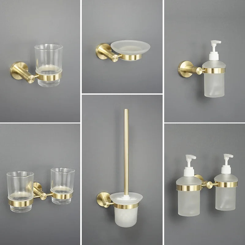 DecorBites™ Brushed Gold Bathroom Pendant Set: Toilet Brush Holder, Paper Holder, Towel Bar & More