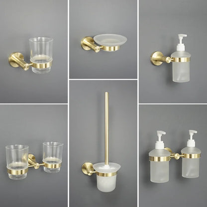 DecorBites™ Brushed Gold Bathroom Pendant Set: Toilet Brush Holder, Paper Holder, Towel Bar & More
