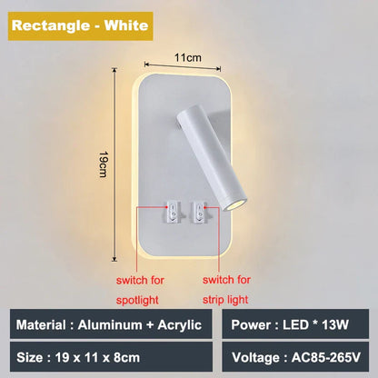 مصباح حائط DecorBites™ قابل للتعديل بقوة 10 وات مع مفتاح - غرفة نوم فندقية للدراسة والقراءة