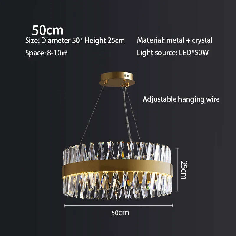 DecorBites™ Golden Round Crystal Chandelier LED Ceiling Light for Living Room and Bedroom