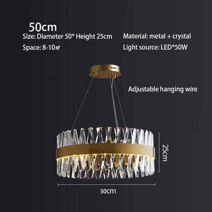 DecorBites™ Golden Round Crystal Chandelier LED Ceiling Light for Living Room and Bedroom