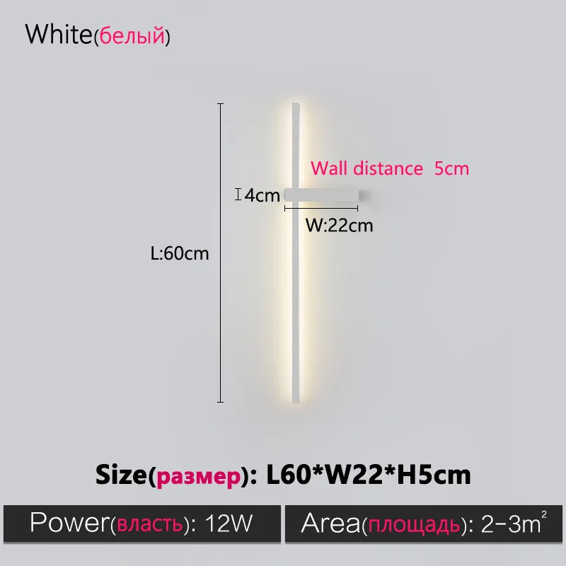 مصباح حائط طويل أسود من DecorBites™ - مصباح حائطي عصري بسيط لغرفة النوم وغرفة المعيشة والتلفزيون