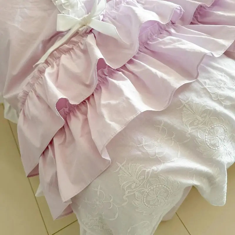 Decobites Korean Lace Ruffles Cotton Bedding Set - Sweet Girl Design