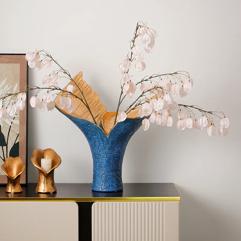 DecorBites™ Jarrón de resina negra y dorada para decoración del hogar