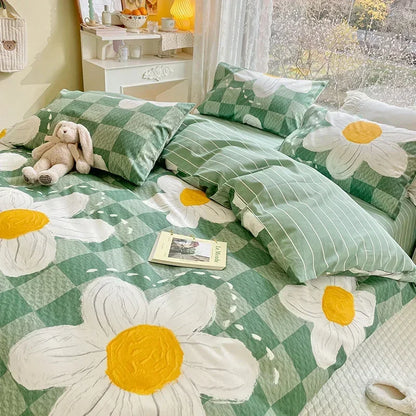 Juego de cama DecorBites™ de algodón con estampado floral a doble cara - Juego de funda nórdica suave tamaño Queen