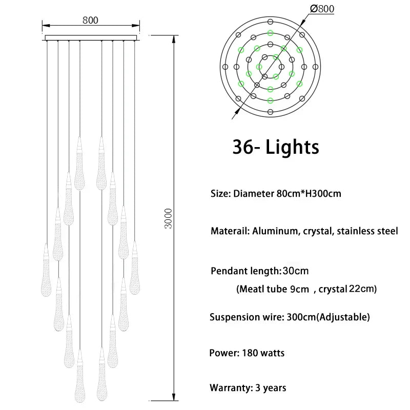 DecorBites™ Crystal Luxury Ceiling Chandelier Staircase Pendant Light for Home Decor