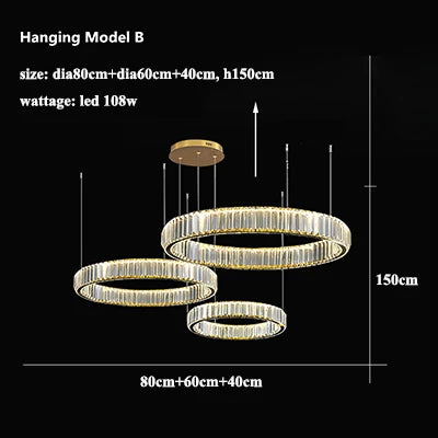 DecorBites™ Gold Crystal Ring Chandelier Pendant Light, Luxury Modern Design for Home Décor
