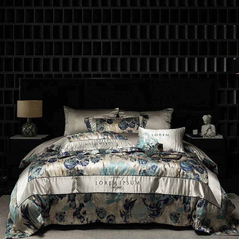 Decobites Luxe Brocade Jacquard Bedding Set with Egyptian Cotton & Embroidery