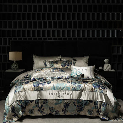 Decobites Luxe Brocade Jacquard Bedding Set with Egyptian Cotton & Embroidery