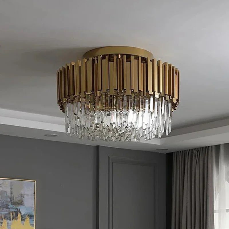 DecorBites™ Golden Crystal Ceiling Light for Modern Living Room and Dining Room