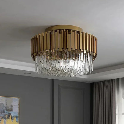 DecorBites™ Golden Crystal Ceiling Light for Modern Living Room and Dining Room