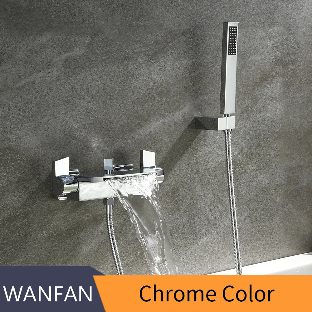 DecorBites™ Gold Brass Wall Mounted Bathtub Faucet with Hand Held Shower Kit