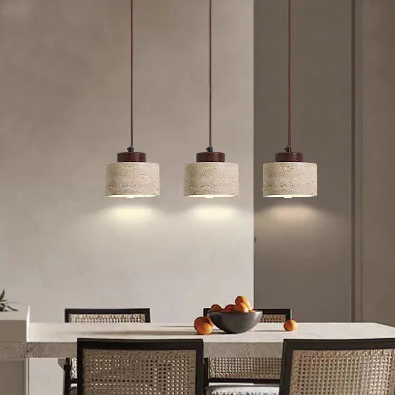 Modern Travertine Stone Pendant Light In Beige