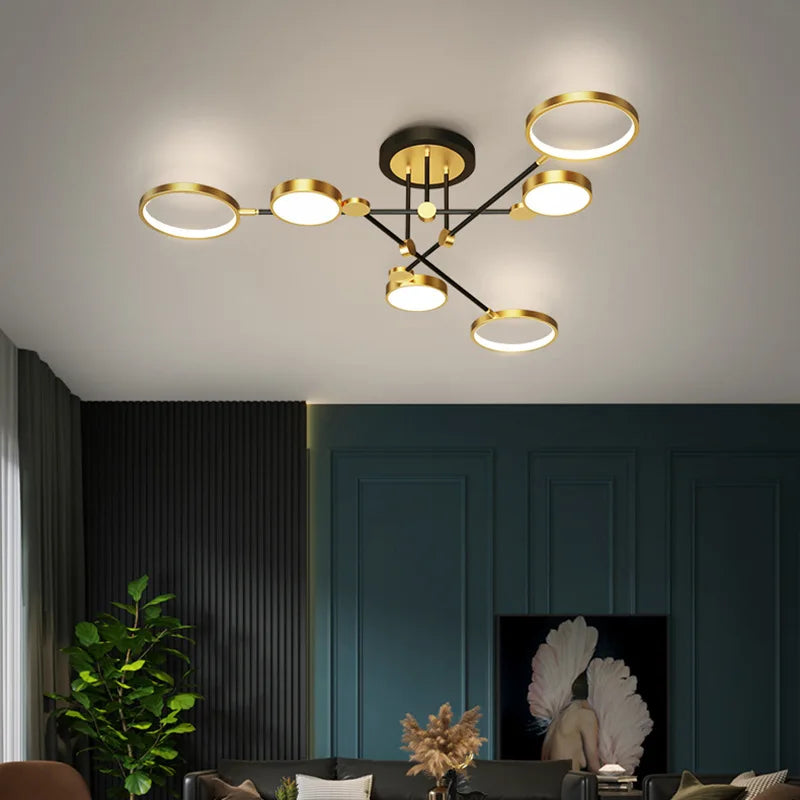 Decorbites™ Gold Schwarz Metall LED Kronleuchter – Minimalistisches 3-Farbtemperatur-Beleuchtung für Wohnzimmer und Restaurant