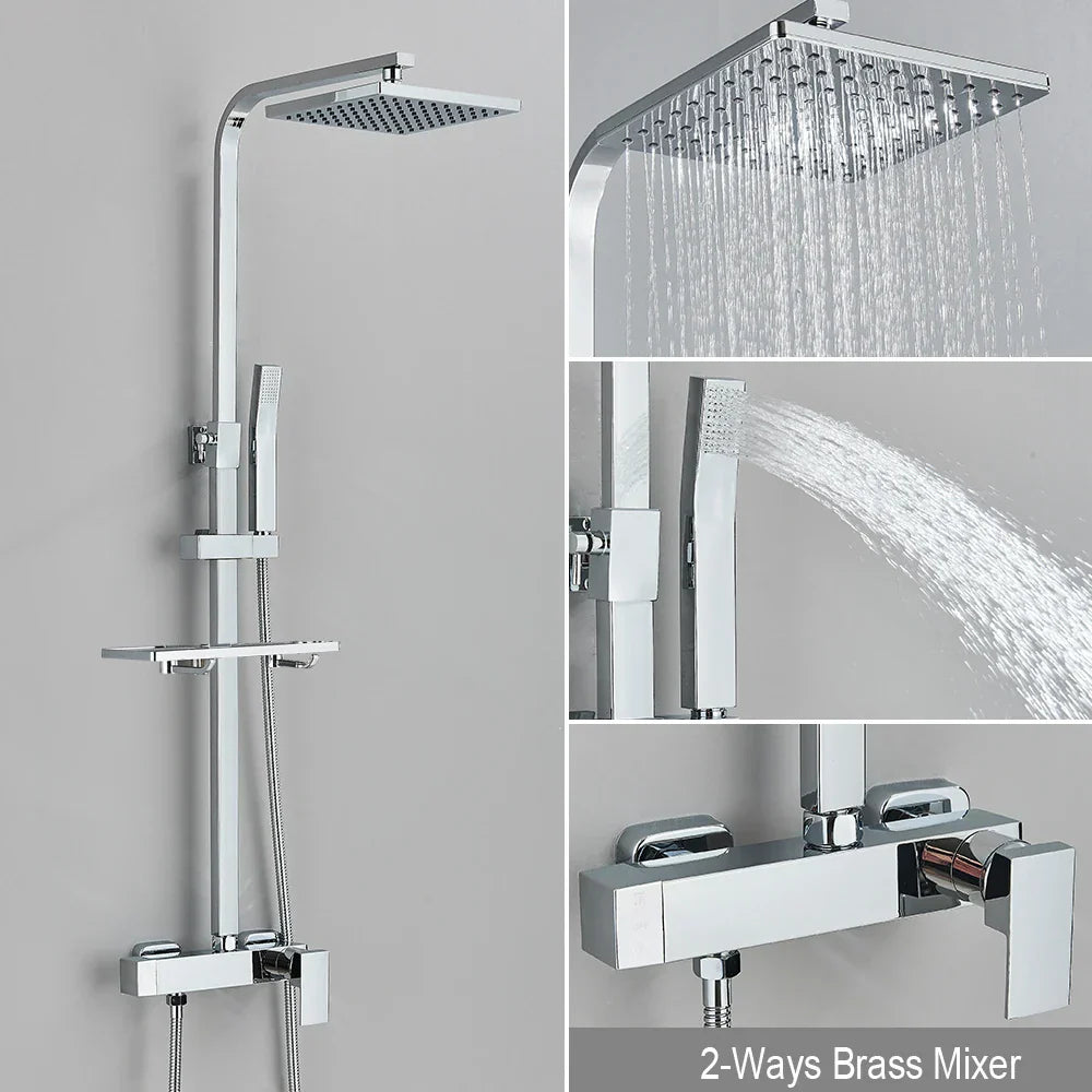 DecorBites™ Black Rainfall Shower Faucet Set with Bathtub Tap and Height Adjust Shower Mixer