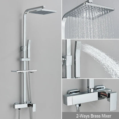 DecorBites™ Black Rainfall Shower Faucet Set with Bathtub Tap and Height Adjust Shower Mixer