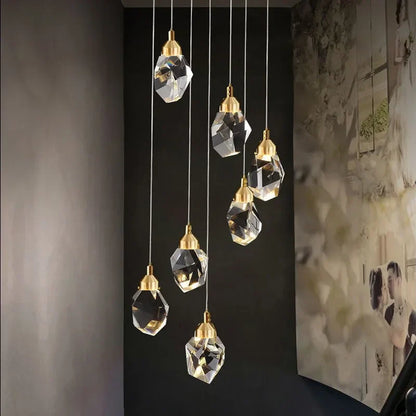 DecorBites™ Diamond Crystal Chandelier Staircase LED Golden Chandeliers Lighting for Luxurious Home Décor
