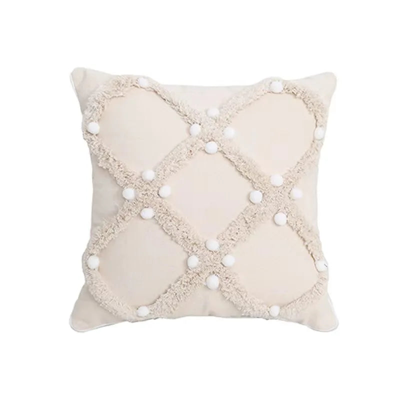 Funda de cojín DecorBites™ Boho geométrica con borlas y mechones, 30x50/45x45 cm