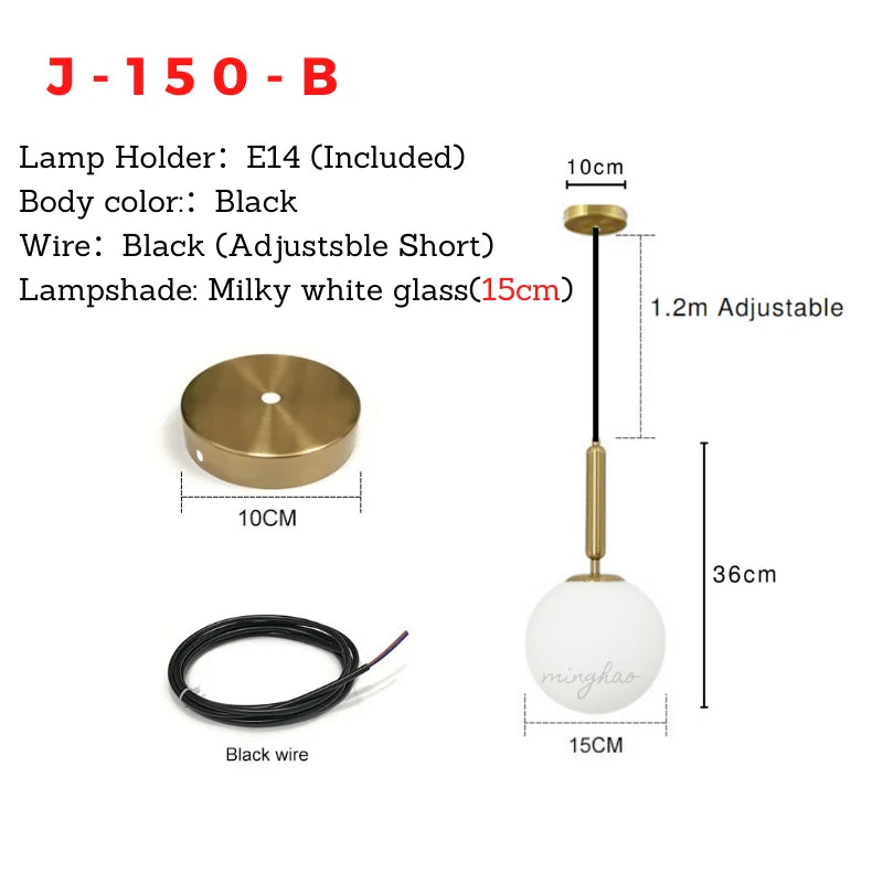 DecorBites™ Glass Ball Pendant Light - Modern Hanging Fixture for Living Room, Bedroom, Dining Room