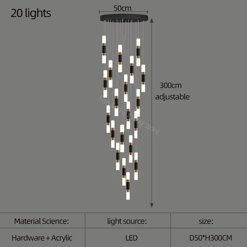 Lámpara de araña LED DecorBites™ para escalera, mesa de comedor o cocina. Lámpara de araña acrílica.