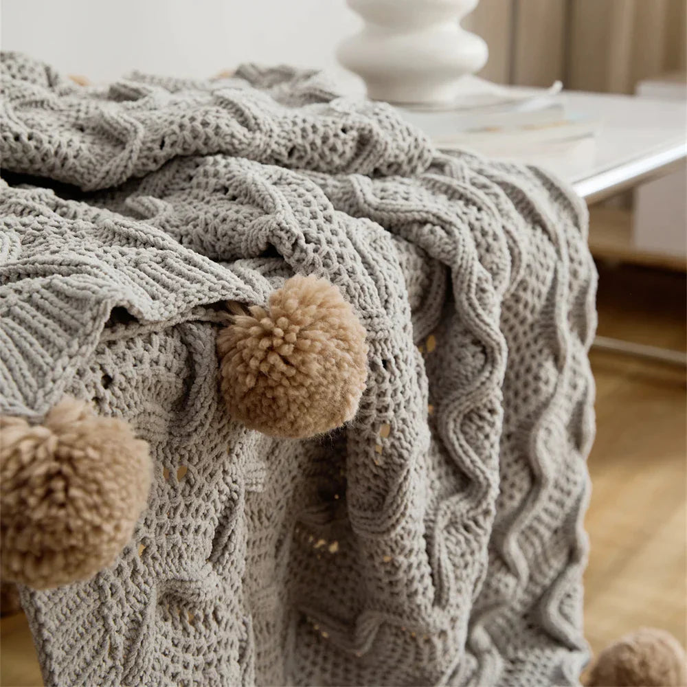 DecorBites™ Elegant Chenille Pompons Throw Blanket