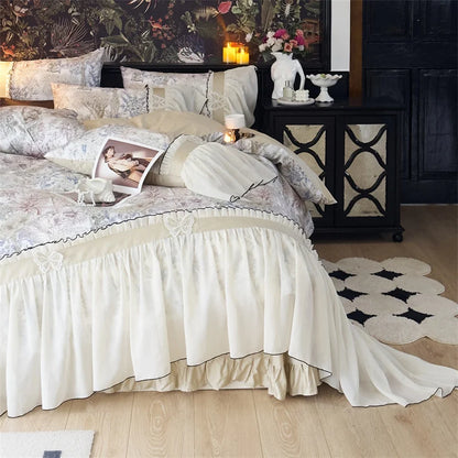 Decobites Exquisite Lace Ruffle Butterfly Egyptian Cotton Bedding Set